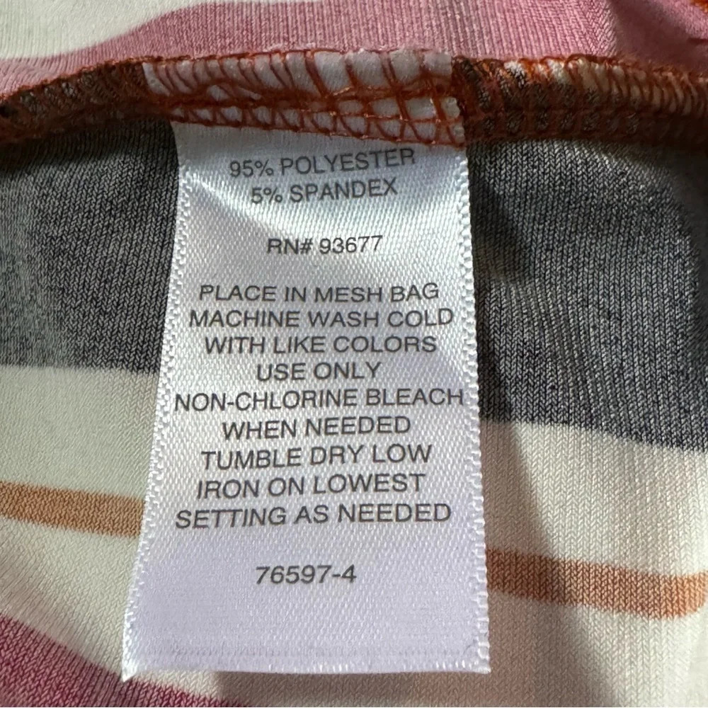 Liz Claiborne XL Shirt Top Rust Orange Striped Short Sleeve Scoop Neck Stretch - Picture 7 of 7